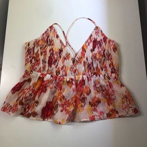 Lulu’s Smocked Shimmer Strappy Tie Back Cropped Top